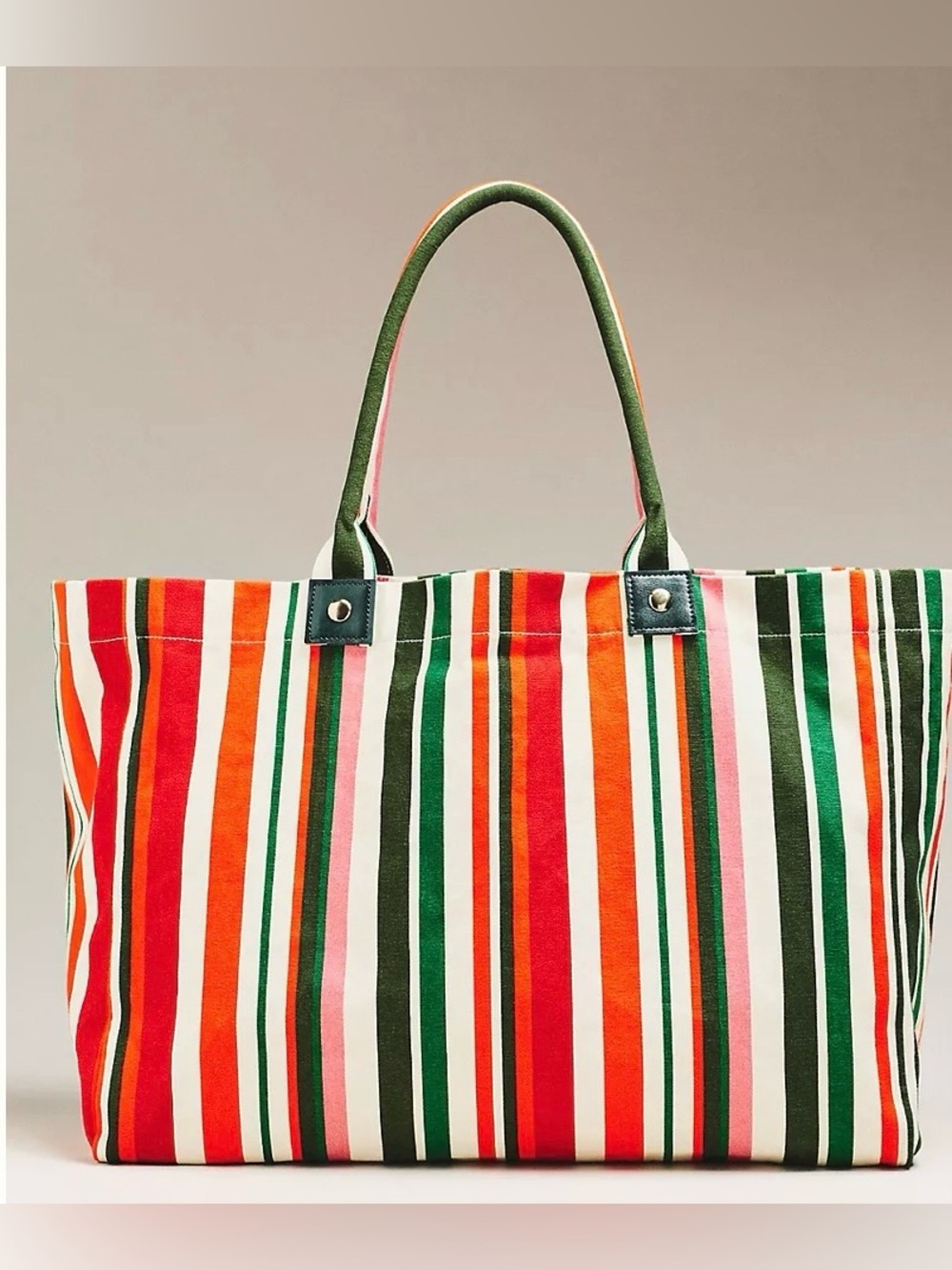 Anthropologie Striped Canvas Tote Bag in Red, Green, Orange